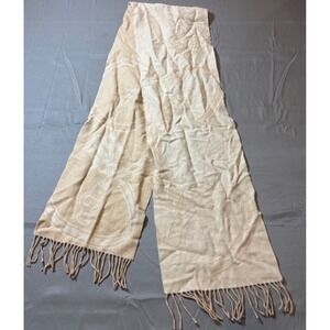 Lauren Ralph Lauren 100% Wool-Laine Scarf Beige Equestrian Stirrup Fringe Wrap